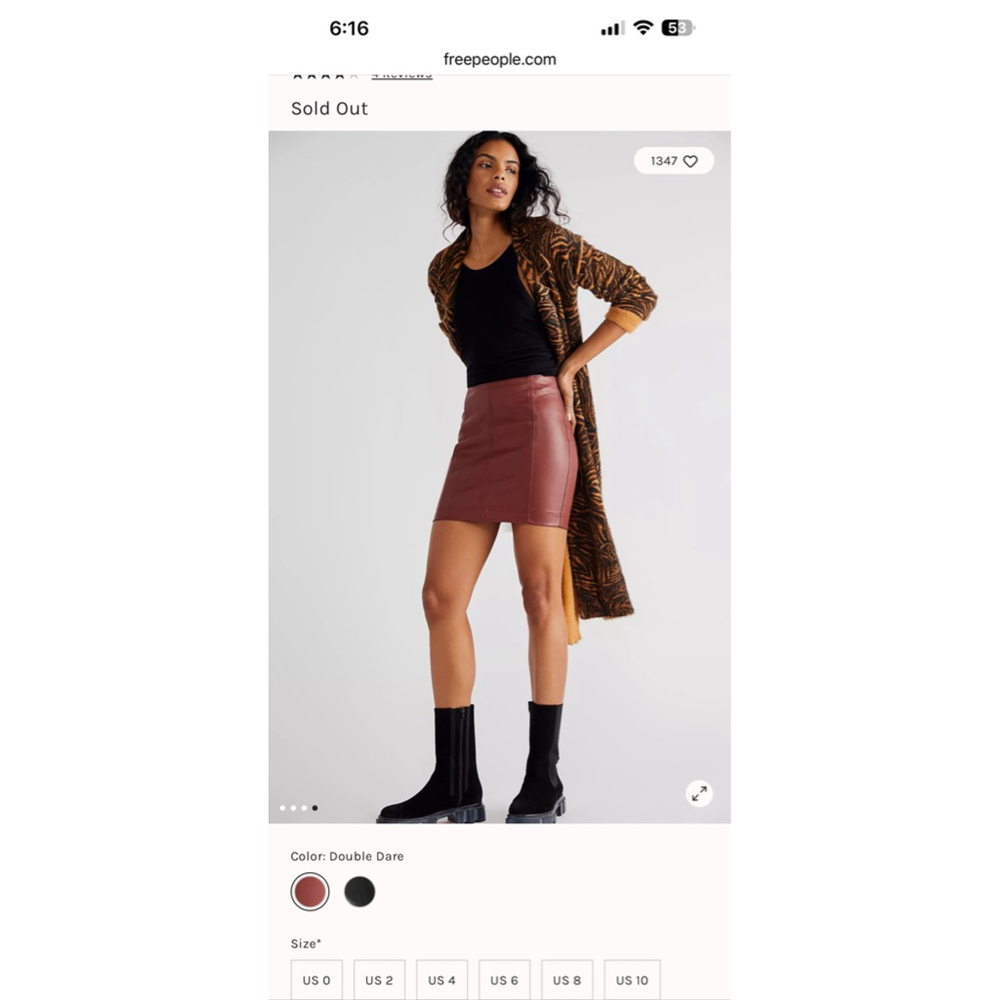 Free People Burgundy Faux Leather Mini Skirt Size 8